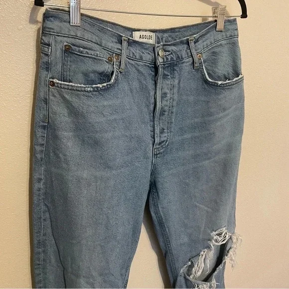 AGOLDE Riley Distressed Jeans Light Wash Denim Size 30 Button Fly - Picture 2 of 8